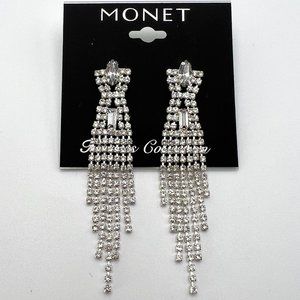 Monet Timeless Collection Art Deco Rhinestone Fringe Earrings